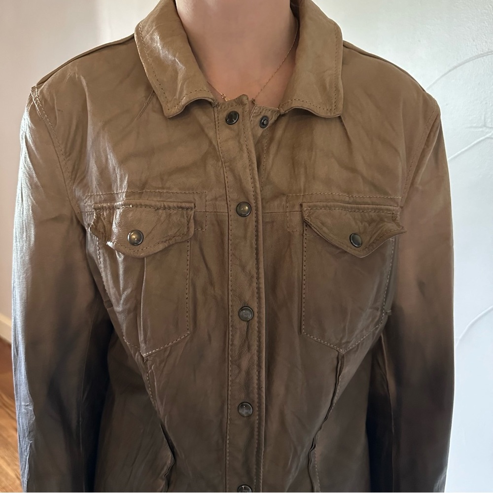 ALLSAINTS Brown Ombre Leather Shirt Jacket🌸 - Picture 3 of 13
